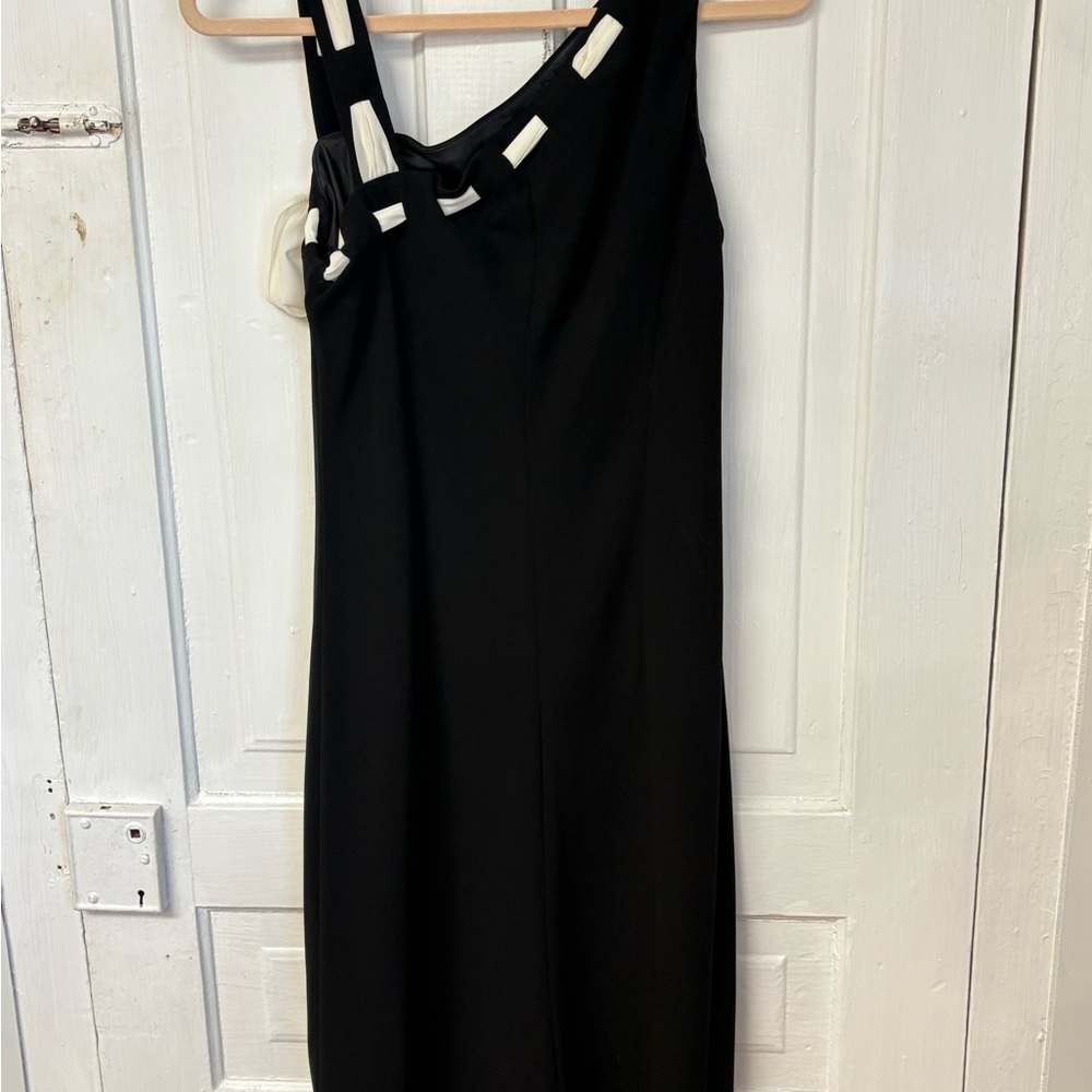 Womens dress asymmetrical|midi black #sheer white#ribbonaccent#vintagedress|90s - Picture 4 of 9